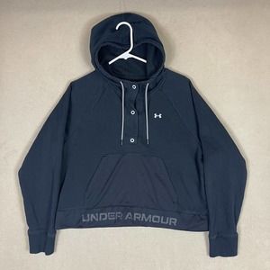 Under Armour Womens M Rival Fleece Mesh Hoodie Black 1/4 Snap‎